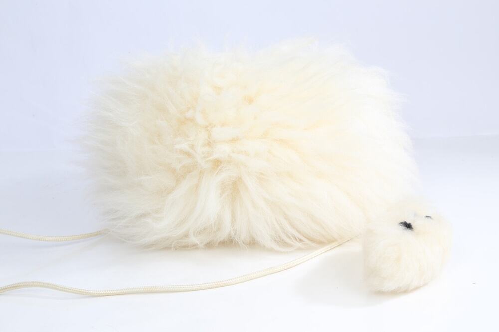 Vintage Cream Lambswool Fur Bubble Pom Pom Round Shoulder Bag